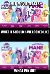 Size: 1494x2207 | Tagged: safe, derpibooru import, applejack, fluttershy, pinkie pie, rainbow dash, rarity, twilight sparkle, twilight sparkle (alicorn), alicorn, earth pony, pegasus, pony, unicorn, my little pony: the movie, cuckolding in the description, drama, mane six, op is a cuck, op is trying to start shit, op should've gone to specsavers