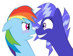 Size: 1000x775 | Tagged: safe, artist:rainbrodash, derpibooru import, rainbow dash, oc, oc:blueball blitz, pegasus, pony, confrontation, looking at each other, rivalry