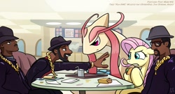 Size: 1177x635 | Tagged: safe, artist:gsphere, fluttershy, human, cafe, context is for the weak, crossover, fast food, food, milotic, pokémon, restaurant, run dmc, taco