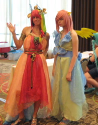 Size: 1128x1448 | Tagged: safe, fluttershy, rainbow dash, human, cosplay, irl, irl human, photo