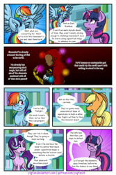 Size: 1024x1536 | Tagged: safe, artist:yogfan, derpibooru import, applejack, rainbow dash, starlight glimmer, twilight sparkle, twilight sparkle (alicorn), alicorn, earth pony, pegasus, pony, comic:but i do now, comic, crossover, elements of harmony, ganondorf, the legend of zelda