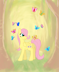 Size: 911x1111 | Tagged: safe, artist:bibliodragon, fluttershy, butterfly, pegasus, pony, female, mare, younger