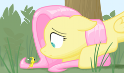 Size: 1270x750 | Tagged: safe, artist:topgull, fluttershy, pegasus, pony, female, mare, pikmin, solo, yellow pikmin