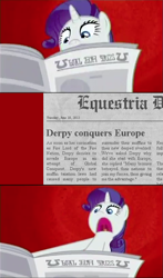 Size: 473x807 | Tagged: safe, edit, edited screencap, screencap, rarity, pony, unicorn, ponyville confidential, abstract background, comic, i'll destroy her, meme, newspaper, screencap comic, solo