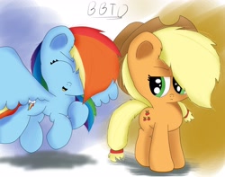 Size: 2686x2117 | Tagged: safe, artist:bronybehindthedoor, derpibooru import, applejack, rainbow dash, earth pony, pegasus, pony, annoyed, signature, simple background