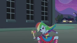 Size: 1280x720 | Tagged: safe, screencap, rainbow dash, equestria girls, clothes, skirt, solo, upskirt denied