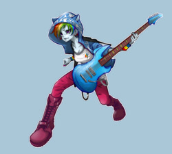 Size: 1000x900 | Tagged: safe, artist:ddd1983, derpibooru import, rainbow dash, equestria girls, boots, clothes, electric guitar, female, guitar, pants, solo