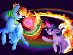 Size: 3600x2700 | Tagged: safe, artist:moonlitecreations, rainbow dash, twilight sparkle, twilight sparkle (alicorn), alicorn, pegasus, pony, crown, female, mare