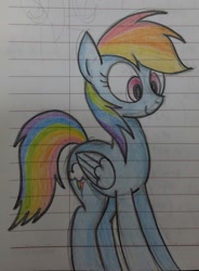 Size: 1122x1525 | Tagged: safe, artist:hyolark, rainbow dash, pegasus, pony, cute, lined paper, note, traditional art