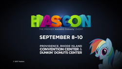 Size: 1136x640 | Tagged: safe, derpibooru import, rainbow dash, pegasus, pony, convention, dunkin donuts, hasbro, hascon, video at source