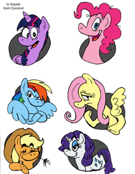 Size: 1700x2190 | Tagged: safe, artist:coconutstevio92, derpibooru import, applejack, fluttershy, pinkie pie, rainbow dash, rarity, twilight sparkle, twilight sparkle (alicorn), alicorn, earth pony, pegasus, pony, unicorn, birthday gift, mane six