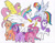 Size: 1024x789 | Tagged: safe, artist:breadworth, derpibooru import, applejack, fluttershy, pinkie pie, princess celestia, rainbow dash, rarity, twilight sparkle, alicorn, earth pony, pegasus, pony, unicorn, flying, mane six, raised hoof, rearing, traditional art