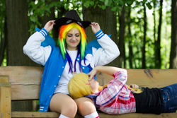 Size: 1024x683 | Tagged: safe, artist:ai-desu, derpibooru import, applejack, rainbow dash, human, cosplay, irl, irl human, photo