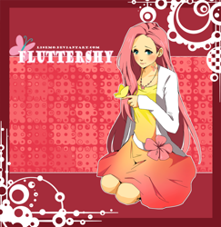 Size: 724x746 | Tagged: safe, artist:lisemo, fluttershy, clothes, dress, humanized