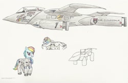 Size: 2887x1887 | Tagged: safe, artist:jim-prower, derpibooru import, rainbow dash, pegasus, pony, jet, starfighter, traditional art