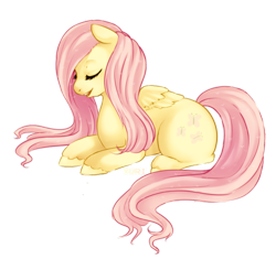 Size: 800x753 | Tagged: safe, artist:yuri4boris, fluttershy, pegasus, pony, eyes closed, female, folded wings, mare, open mouth, prone, simple background, solo, transparent background, wings