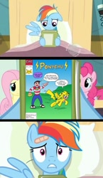 Size: 580x1000 | Tagged: safe, derpibooru import, edit, edited screencap, screencap, fluttershy, pinkie pie, rainbow dash, earth pony, pegasus, pony, read it and weep, bandaid, bed, chris chan, comic, hospital bed, meme, ponychu, reading rainbow, screencap comic, sonichu, this is gonna suck