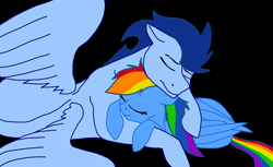 Size: 1176x721 | Tagged: safe, artist:delphina34, derpibooru import, rainbow dash, soarin', pegasus, pony, cuddling, female, male, shipping, soarindash, straight