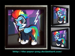 Size: 1280x958 | Tagged: safe, artist:the-paper-pony, rainbow dash, zapp, pegasus, pony, power ponies (episode), clothes, costume, power ponies, shadowbox, solo
