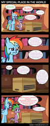 Size: 1077x2684 | Tagged: safe, artist:epsilon-chedi, derpibooru import, rainbow dash, spike, twilight sparkle, dragon, pegasus, pony, book, box, comic, metal gear solid, pony in a box, the box