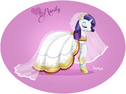 Size: 1500x1116 | Tagged: safe, artist:amenoo, rarity, pony, unicorn, clothes, dress, eyes closed, heart, solo, wedding dress