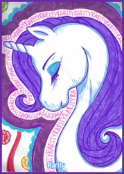 Size: 1638x2283 | Tagged: safe, artist:amenoo, rarity, pony, unicorn, female, mare, purple mane, solo, traditional art, white coat