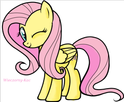 Size: 900x742 | Tagged: safe, artist:wieczornykac, fluttershy, pegasus, pony, female, mare, solo, wink