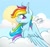 Size: 830x780 | Tagged: safe, artist:theoneeyedbiclops, derpibooru import, rainbow dash, pegasus, pony, bust, cloud, looking at you, looking sideways, open mouth, portrait, solo, spread wings, sun, wings