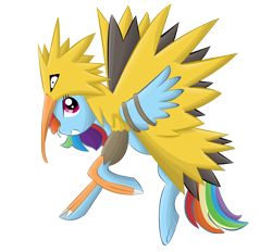 Size: 1460x1352 | Tagged: safe, artist:kazifasari, rainbow dash, pegasus, pony, clothes, costume, pokémon, solo, zapdos