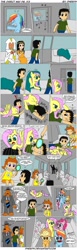 Size: 496x1612 | Tagged: safe, artist:pheeph, derpibooru import, applejack, fluttershy, pinkie pie, rainbow dash, oc, human, chase, comic, max, princess daisy, sam, super mario bros., super mario land, the direct way, the stare