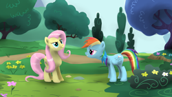 Size: 1280x720 | Tagged: safe, artist:turple-purtle, derpibooru import, fluttershy, rainbow dash, pegasus, pony, sonic rainboom (episode), duo, female, mare, scene interpretation