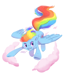 Size: 862x971 | Tagged: safe, artist:zapsi, derpibooru import, rainbow dash, pegasus, pony, cloud, flying, looking away, looking sideways, simple background, smiling, solo, spread wings, transparent background, wings