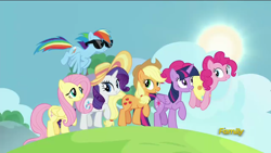 Size: 1920x1080 | Tagged: safe, derpibooru import, screencap, applejack, fluttershy, pinkie pie, rainbow dash, rarity, twilight sparkle, twilight sparkle (alicorn), alicorn, earth pony, pegasus, pony, unicorn, all bottled up, best friends until the end of time, hat, mane six, sunglasses