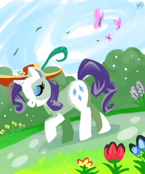 Size: 2160x2586 | Tagged: safe, artist:vcdabbird, rarity, butterfly, pony, unicorn, hat, high res