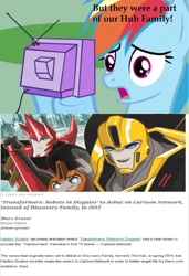 Size: 995x1458 | Tagged: safe, rainbow dash, pegasus, pony, bumblebee, cartoon network, exploitable meme, fixit, hasbro, hub drama, meme, obligatory pony, sideswipe, transformers, transformers robots in disguise, transformers robots in disguise (2015), tv meme