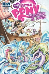 Size: 627x951 | Tagged: safe, artist:sararichard, derpibooru import, idw, applejack, fluttershy, pinkie pie, rainbow dash, rarity, twilight sparkle, earth pony, pegasus, pony, sea pony, unicorn, captain hoofbeard, comic cover, cover, pirate, shoo be doo, variant cover