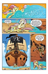 Size: 1073x1650 | Tagged: safe, derpibooru import, idw, applejack, fluttershy, pinkie pie, rainbow dash, rarity, twilight sparkle, earth pony, pegasus, pony, unicorn, spoiler:comic, spoiler:comic13, captain hoofbeard, comic, female, idw advertisement, jolly roger, karma, male, mane six, mare, mouth hold, official, official comic, pirate, pirate ship, preview, ship, speech bubble, stallion