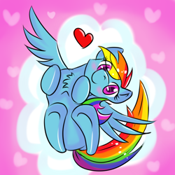 Size: 1200x1200 | Tagged: safe, artist:hebini, derpibooru import, rainbow dash, pegasus, pony, chest fluff, cute, digital art, head tilt, heart, looking at you, love, solo, speedpaint, spread wings, wings