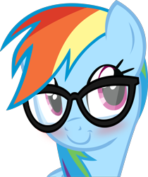 Size: 3778x4500 | Tagged: safe, artist:slb94, derpibooru import, rainbow dash, pegasus, pony, absurd resolution, adorkable, blushing, cute, dashabetes, dork, glasses, mainstream, nerd, rainbow dork, simple background, smiling, solo, transparent background, vector