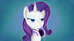 Size: 1422x800 | Tagged: safe, artist:skardan, rarity, pony, unicorn, female, headphones, horn, mare, white coat