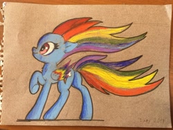 Size: 2669x2002 | Tagged: safe, artist:xbi, derpibooru import, rainbow dash, pegasus, pony, colored wings, folded wings, pencil drawing, profile, raised hoof, russian, solo, traditional art, windswept hair, windswept mane