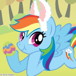 Size: 700x700 | Tagged: safe, derpibooru import, rainbow dash, pegasus, pony, bunny ears, easter, easter egg, official