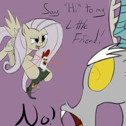 Size: 650x650 | Tagged: safe, artist:mattatatta, discord, fluttershy, cockatrice, pegasus, pony, discorded, female, flutterbitch, mare, say hello to my little friend, scarface