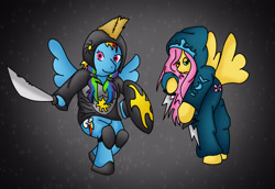 Size: 3442x2363 | Tagged: safe, artist:cookye306, fluttershy, rainbow dash, pegasus, pony, blue coat, female, mare, multicolored mane, pink mane, wings, yellow coat