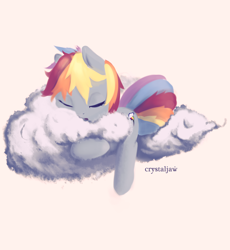 Size: 2240x2440 | Tagged: safe, artist:crystaljaw, rainbow dash, pegasus, pony, cloud, sleeping, solo