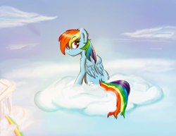 Size: 3300x2550 | Tagged: safe, artist:starhoof, rainbow dash, pegasus, pony, cloud, cloudy, rainbow, sky, solo