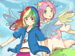 Size: 800x600 | Tagged: safe, artist:mojiez04, butterscotch, fluttershy, rainbow dash, human, eared humanization, humanized, rule 63, winged humanization