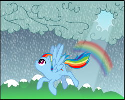 Size: 1434x1189 | Tagged: safe, artist:mremerald34, rainbow dash, pegasus, pony, cloud, cloudy, flying, rain, solo