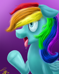 Size: 576x720 | Tagged: safe, artist:tsukibutterflah, rainbow dash, pegasus, pony, female, gradient background, mare, solo