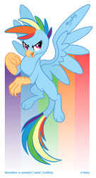 Size: 600x1099 | Tagged: safe, artist:merionminor, rainbow dash, griffon, griffonized, rainbow griffon, solo, species swap